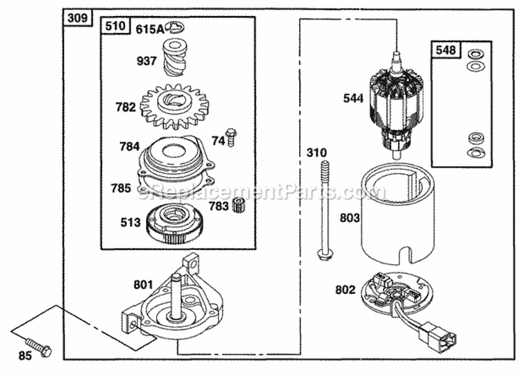 Electric Starter Diagram and Parts List for 099772-0111-02  Briggs and Stratton Engine